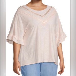 Womens Plus Size Ruffle Trim Top Womens Ruffle Sleeve Pink Blouse SZ 1X (14-16)